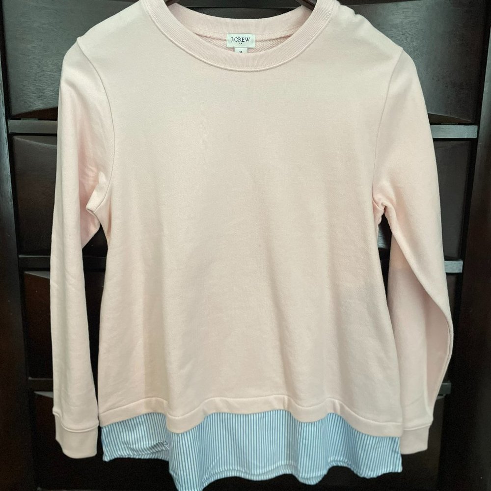 J. Crew Women Top Sweater Pink Pullover Lined Blue White Stripe